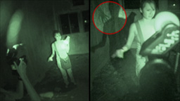 Sheena with
                    hand shadow - split screen infrared camera