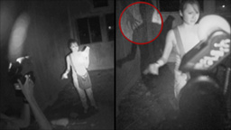 Sheena with
                    hand shadow - split screen infrared camera